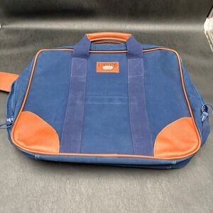 Lands End Deluxe Square Rigger Briefcase Navy Canvas Leather Trim Laptop Bag JVC